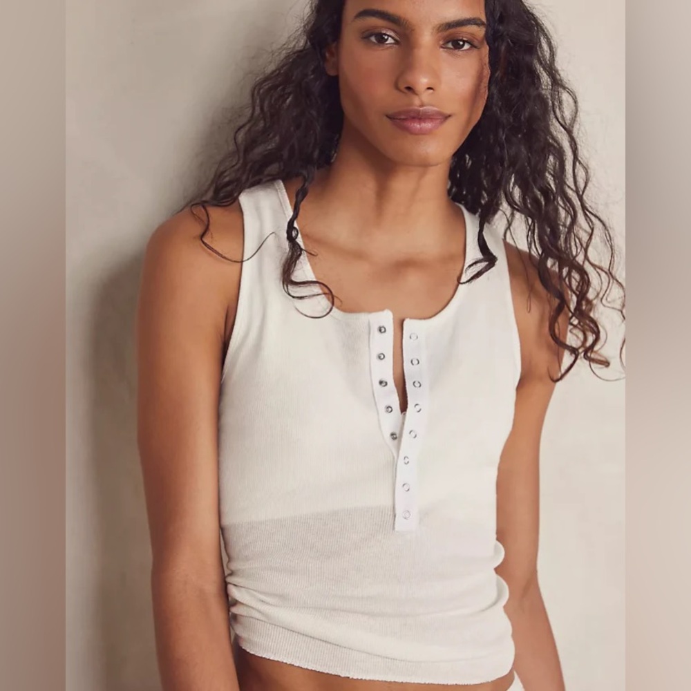 NWT Free People Laid Back Henley Tank, Optic White, Size Medium